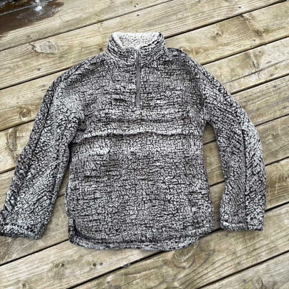 Altar’d State Sherpa Half Zip Sweater/pullover Gray Tan Small
